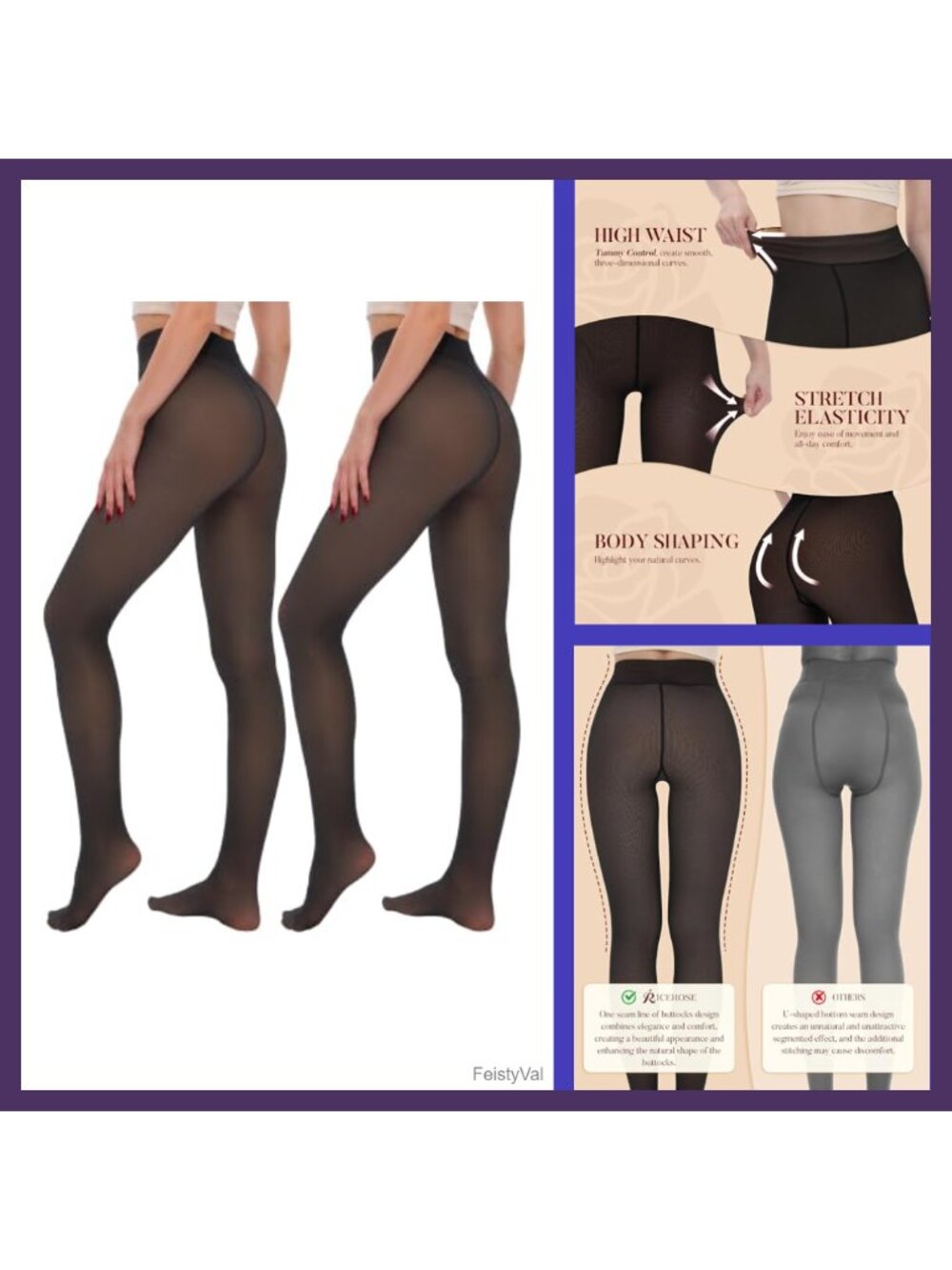 Fleece Lined Thermal Tights Women Warm Sheer Leggings 2 Pairs